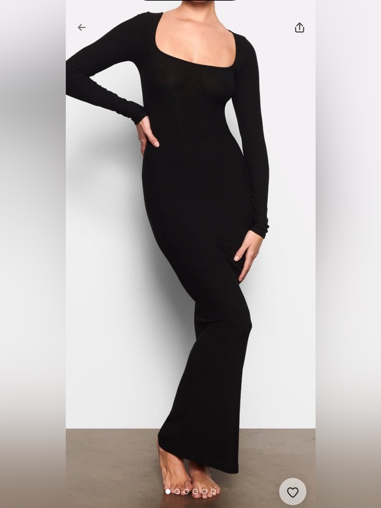 SKIMS Dresses & Skirts - SKIMS Black Long Sleeve Square Neck Maxi Dress, Soft Lounge